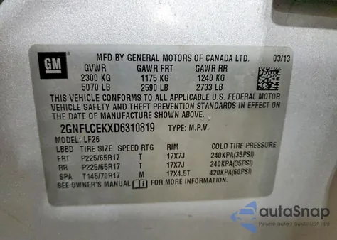 2013 Chevrolet Equinox Ls from USA, damaged, VIN 2GNFLCEKXD6310819